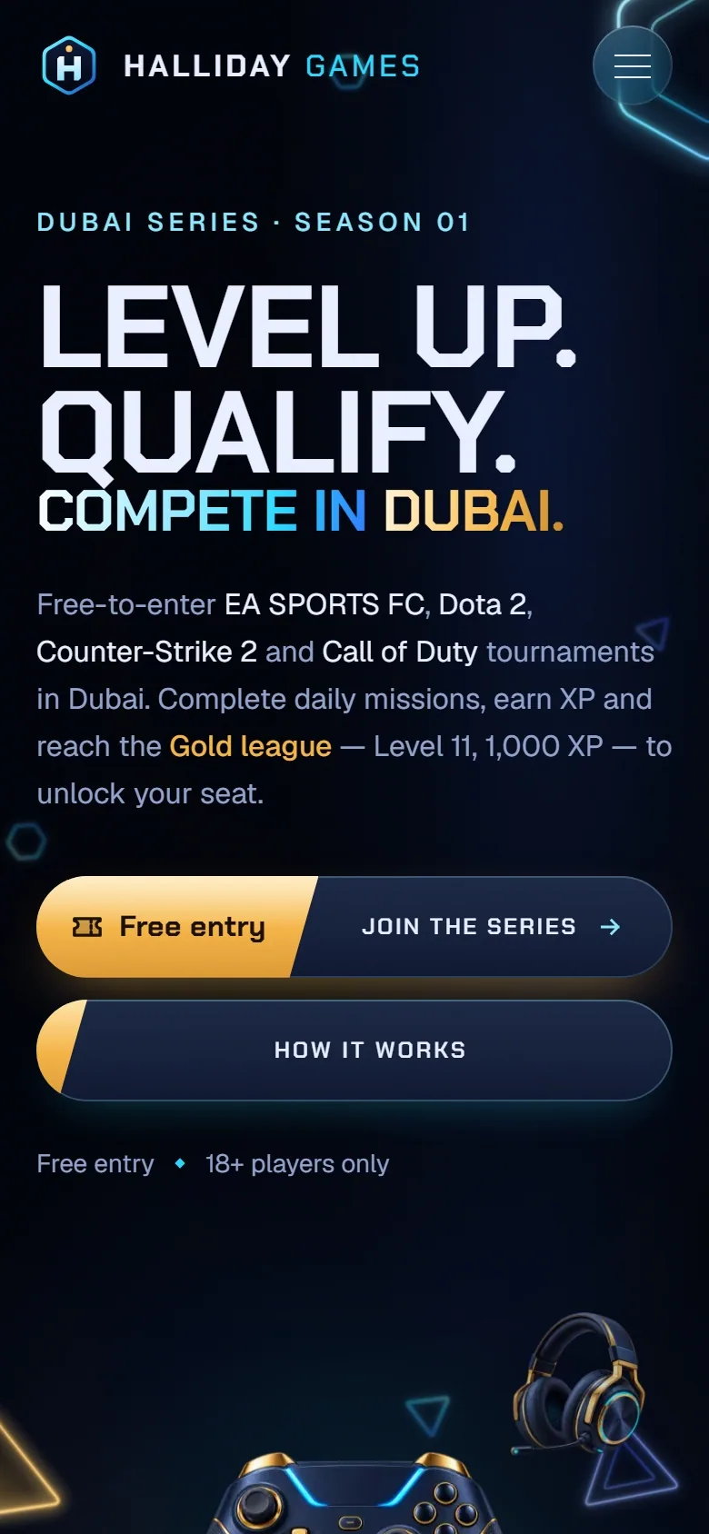 الصفحة الرئيسية لـ Halliday Game على الهاتف